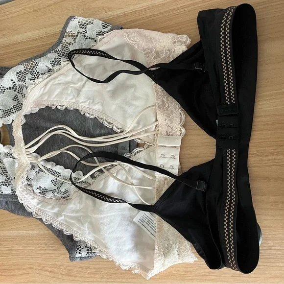 Set of 3 sz M L BRALETTE GAP DKNY Gilly Hicks Racerback Lace Gray Black Beige - Picture 9 of 9